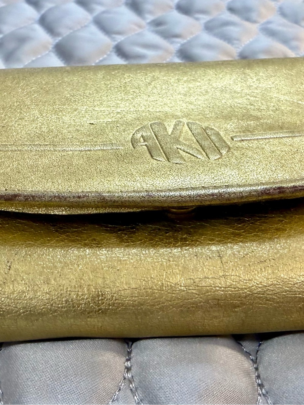 Metallic Gold Phone Wallet Case with Embossed Monogram Detail - Picture 13 of 16